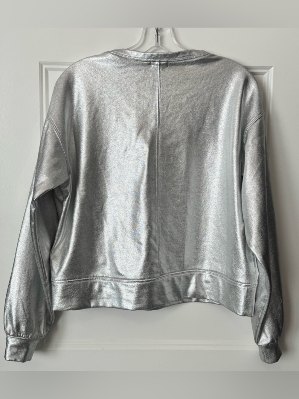 Anthropologie Pilcro Metallic Silver Cropped Sweatshirt XS French Terry - Picture 3 of 10